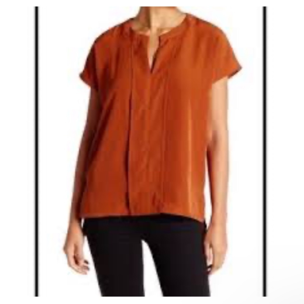 Harlowe & Graham Brown Orange Boxy Cap Sleeve Blouse - Size Small